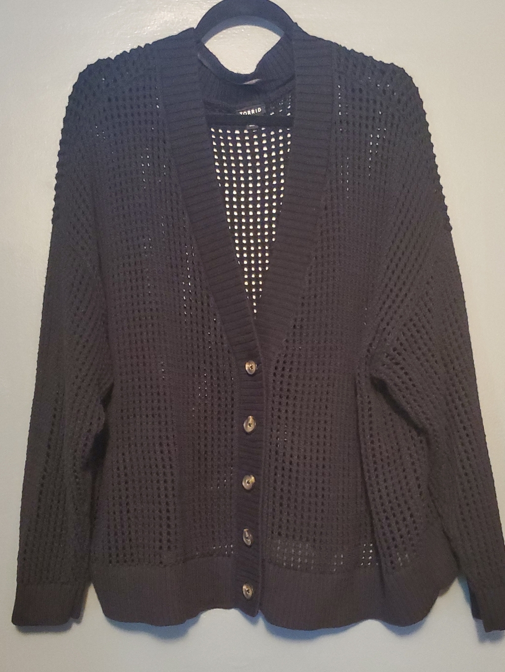Torrid Open-Knit Button Front Women’s Sweater Cardigan - Black